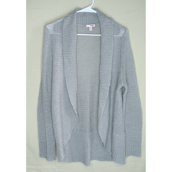 Bongo Open Knit Cardigan Sweater Duster Sweater Gray with Glitter Women's Large - Picture 1 of 10